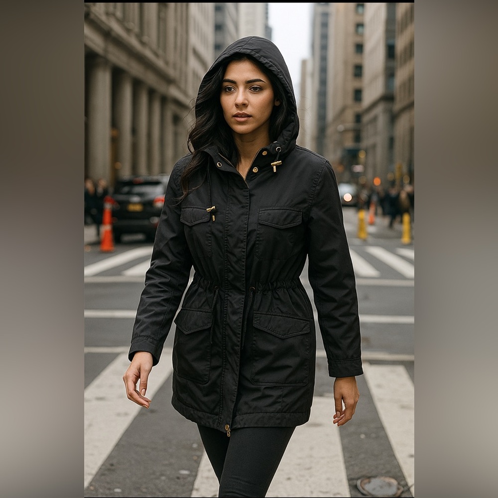 Massimo Dutti Women’s Fit & Flare Utility Cargo Rain Jacket Trenchcoat Size XL